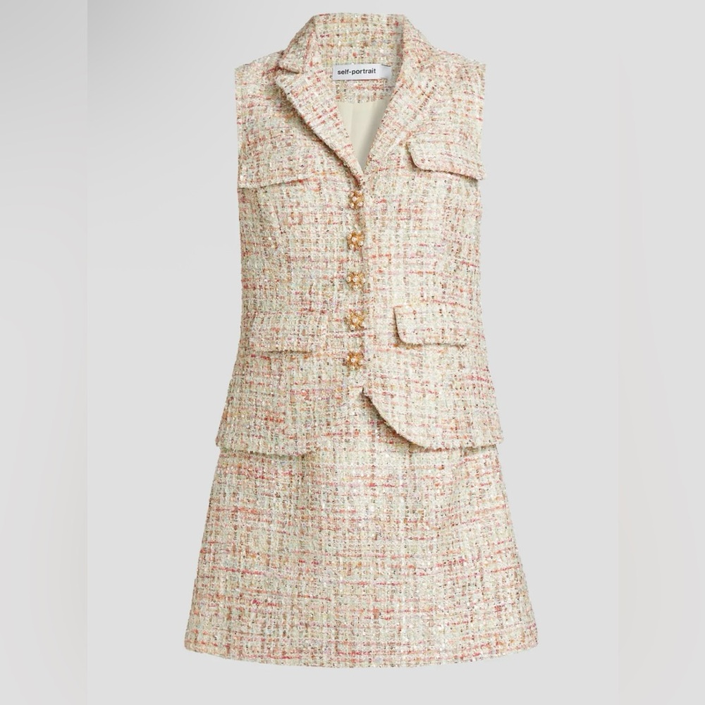New Self Portrait Pastel Boucle’ Tailored Mini Dress size 4